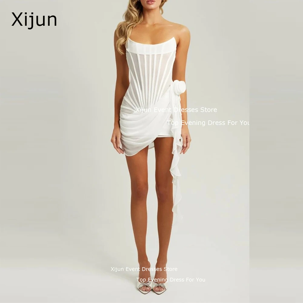 Xijun Sexy White Mini Short Prom Party Dresses Sleeveless Club Formal Occasion Party Dresses Modern Cocktail Dresses For Women